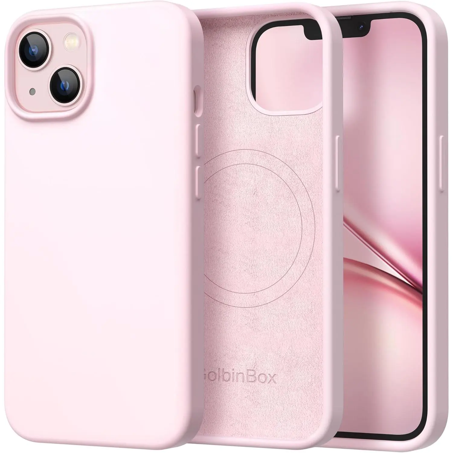 MagSafe-Compatible Polycarbonate Cellphone Case, Magnetic Casing with Soft Anti-Scratch Microfiber Lining, Slim Liquid Silicone Shockproof Cover, Chalk Pink Military-Grade Rotating Camera Wireless Charging Phone Accessories