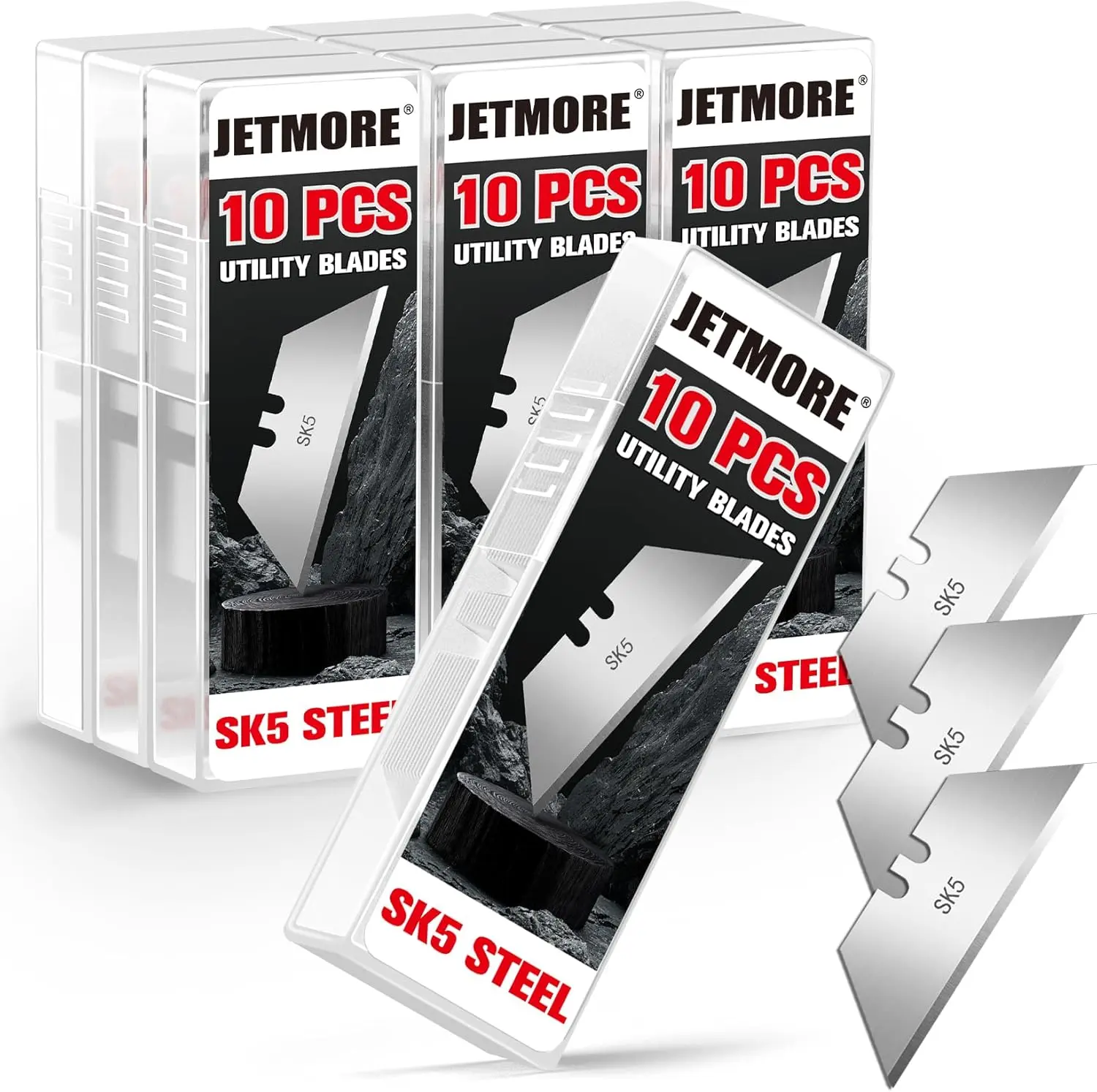 JETMORE 100 Pack Utility Knife Blades, SK5 Steel Box Cutter Blades, Standard Utility Blade Refills with Storage Box, Sharp Heavy Duty Razor Knife Blade...
