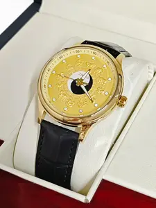 Luxury men's quartz watch, high face value zodiac dial, hollow bottom cover, fashion, business, leisure, personality, China-Chic men's watch, European and American fashion accessories, the best gift for him