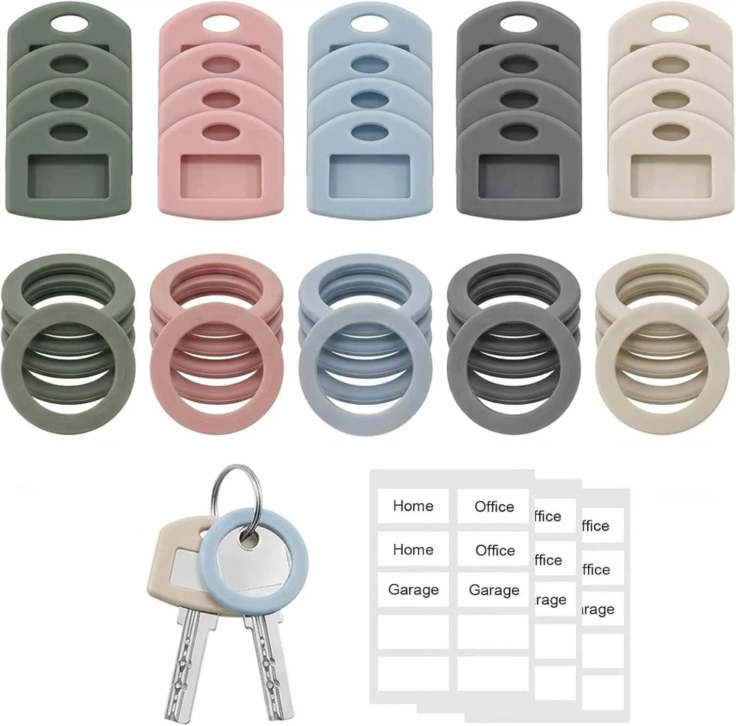 Silicone Key Covers Caps 50PCS with Labels Key Caps and Key Tags for Identifying House Keys Head Protectors for Home Office