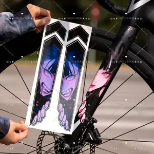 2D Flat Motorcycle Helmet Stickers 2 Pack/1 Pair, Decal Set, Beautiful Girl Peep Bicycle Fork Sticker, JDM Style Waterproof Fun Vinyl Decals, Scratch Covering Decoration, Suitable for Bicycle Top Tube, Down Tube, Fork, Anime Sticker