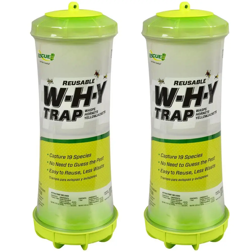 EcoSafe WHY Trap for Wasps Hornets & Yellowjackets 2-Pack Reusable Acetic Acid Attractant Kit 19 Species Catcher Indoor Outdoor