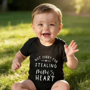 Baby Bodysuit Not Sorry For Stealing Mimi's Heart Print 100% Pure Cotton Non-Irritating Snap Closure Breathable Perfect For Gifting & Everyday