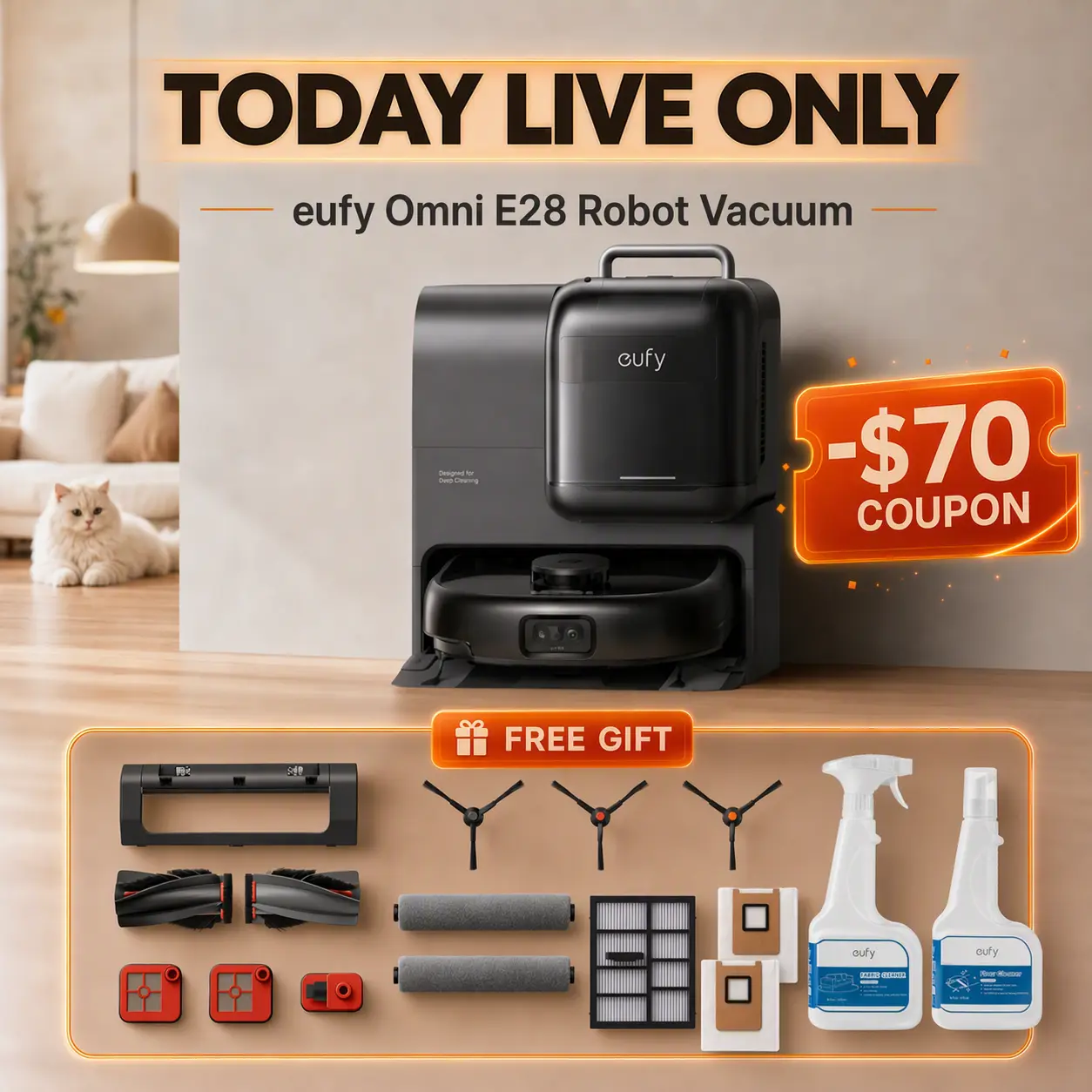eufy E28 Omni Robot Vacuum, Vac-Mop-Combo, HydroJet System,with Portable Deep Cleaner for Carpet,20,000Pa Turbo Suction,Zero-Tangling,Corner to Edge Deep Cleaning,with auto All-in-One Station