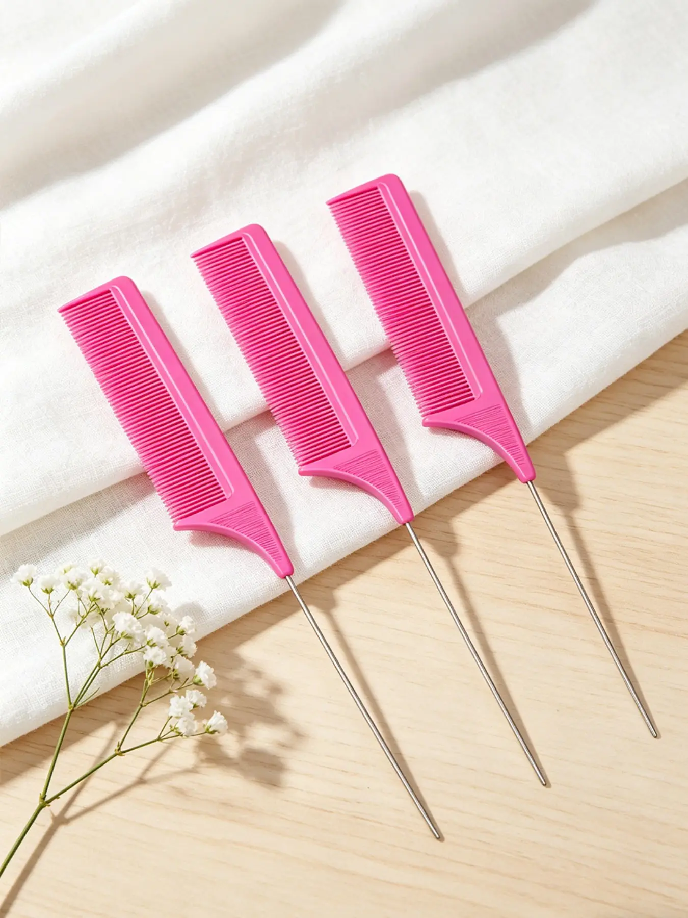3 Pack red roseTail Combs - Anti-Static Fine Tooth Hair Combs - Ideal for Parting, Teasing, Braiding & Hair Styling, Hair Parting Tool
