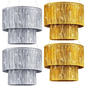 2 Tier Fringe Tinsel Chandelier, Iridescent Foil Party Disco Ball Decor, Metallic Foil Shimmering Bachelorette Party Decor, Photo Booth Supplies, Ornaments