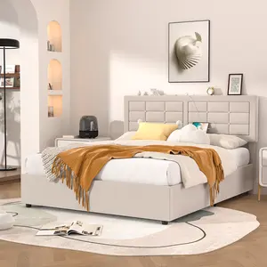 VECELO Bed Frame with Adjustable Button Tufted Headboard, Modern Upholstered Bed Frame with Wooden Slats Support Platform Bed Twin Full Queen Size No Box Spring Needed, Easy Assembly