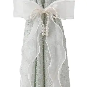 Curtain decor ribbon bows with pearl bows layered