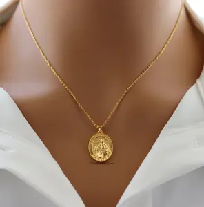 18K Gold Plated St. Thomas Oval Pendant Necklace – Faith-Inspired Religious Jewelry for Everyday Wear