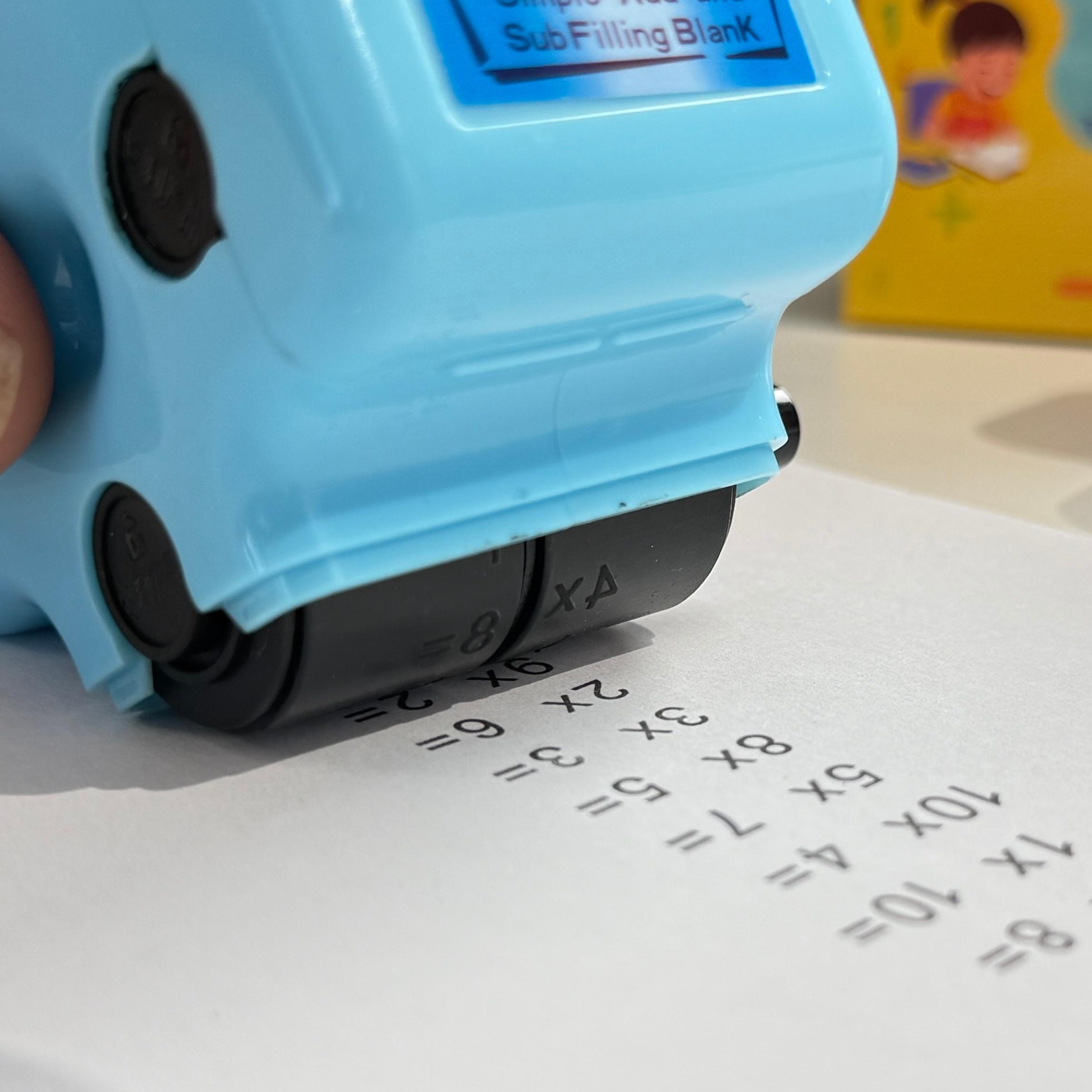 GoldenEgg Math Teacher 4-in-1 Stamp Roller for Kids Ages 5-10 Addition Subtraction Multiplication Fill-in-the-Blank Practice Tool with Refill Ink