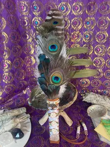 Ceremony Fan Complete Smudge Kit Handcrafted with Peacock Feathers Crystal Quartz & Palo Santo for House Cleansing and Gift Wrapping Bamboo Chacoal Incense Sage