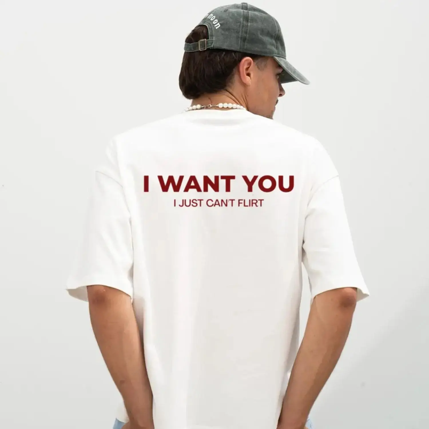 Unisex Loose Fit Graphic Tee with Funny "I Want You I Just Can't Flirt" Quote, Soft Cotton Casual T-Shirt, Sweatshirt, or Hoodie Gift, Funny Quote