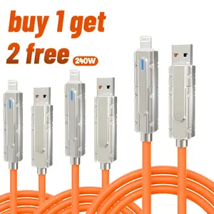 [Buy 1 get 2 free]2-in-1 240W Ultra-Fast Charging Cable, Zinc Alloy Rotatable Connector, Liquid Silicone Anti-Tangle Cord, Multi-Device Compatible for iPhone Android Laptop Switch
