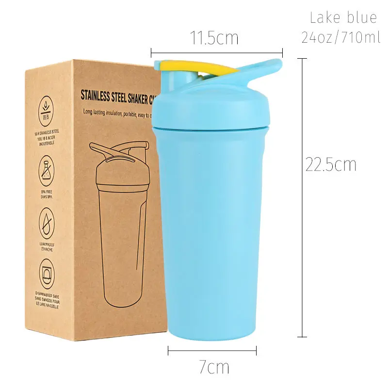 24oz Stainless Steel Protein Shaker Bottle | 710ml Leakproof Thermal Sports Water Bottle with Flip Lid for Gym, Fitness & Travel