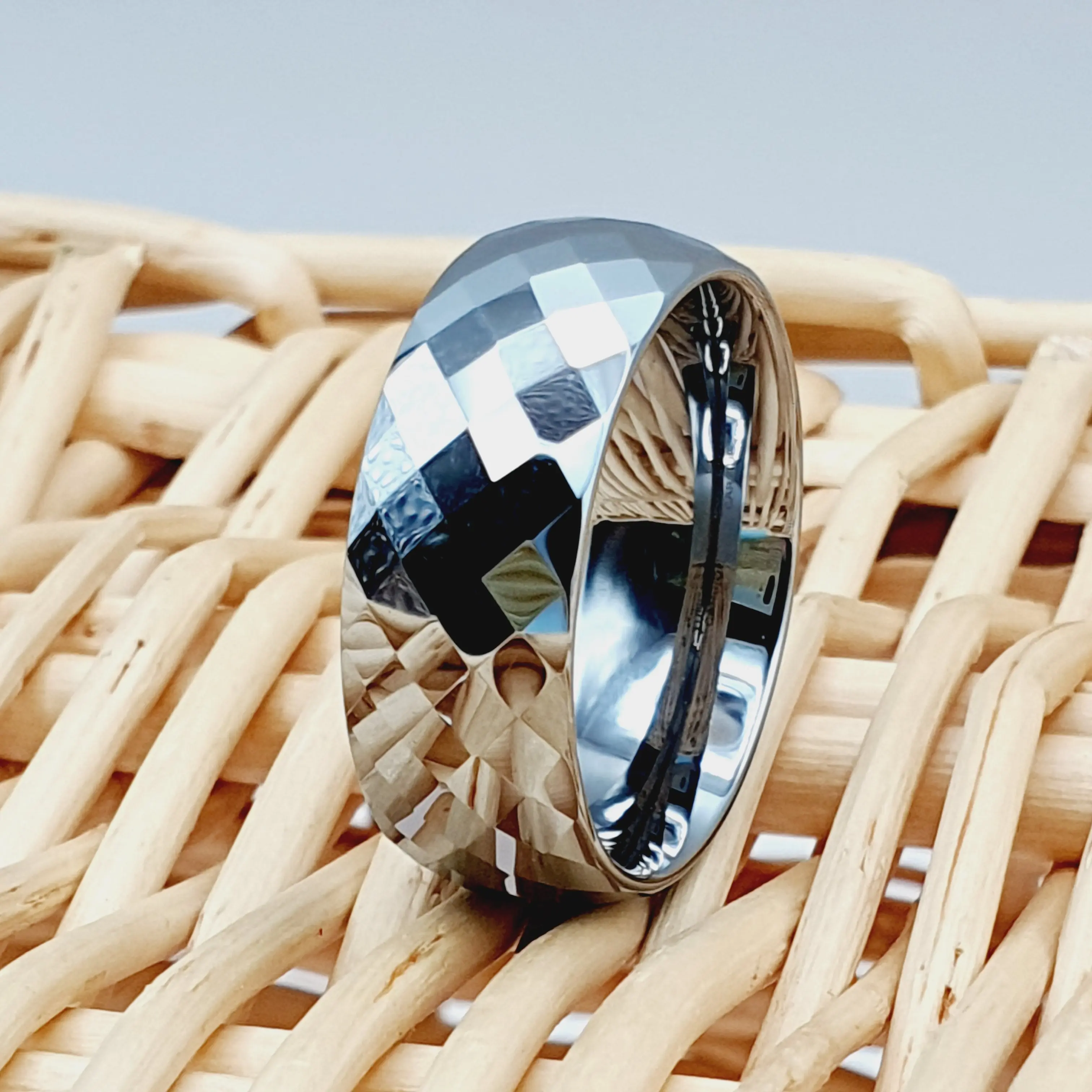 Men's Tungsten Carbide Wedding Band, 8mm Wide Silver Ring with Custom - Anniversary Band for Men and Women