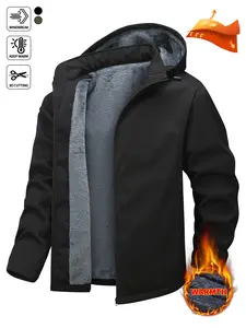 Men's Winter Warm Fleece Lined Hooded Jacket Thick Sherpa Softshell Coat Windproof Zipper Outerwear Suitable jackets men for Camping Hiking & Street Casual Wear Menswear Cotton Stylish Tops winter outfit Black Long Sleeve