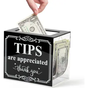 Acrylic Tip Jar for Money Donation Raffle Cash Collection Storage Box for Bartender Bars Restaurants Musicians Drive and More, 6 X 4 X 5 Inch