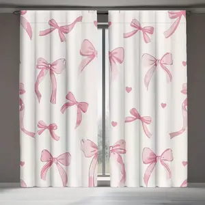 2pcs High-Definition Bow Print Curtains, Home Decoration Curtain, Polyester Material, Semi-Transparent Privacy Protection, Washable, Suitable for Bedroom and Living Room, Window Curtain