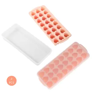 Pack of 2 Heart Ice Cube Trays, 24 Grids Heart Ice Cube Tray, Silicone, Pink Ice Cube Tray with Lid, DIY Ice Cube Tray for Chocolates, Beer, Cold Fruit Drinks
