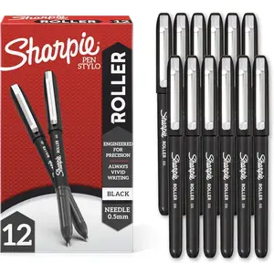 Rollerball Pen, Needle Point (0.5mm) Precision Pen, Black Ink, 12 Count
