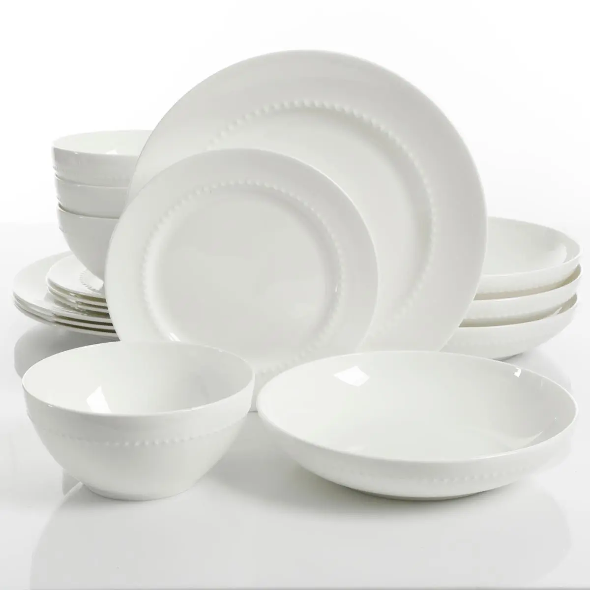 212 MAIN 16-Piece Multi-Size Bone Double Bowl Cutlery & Tableware Set, White Classical Oven-Safe, Dishwasher-Safe Dinnerware Service Set for Formal Meals