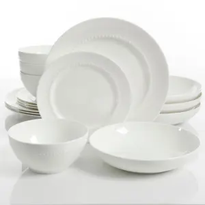Gibson Elite 120982.16 Elite Gracious Dining Bone Double Bowl Dinnerware Set, White - 16 Piece