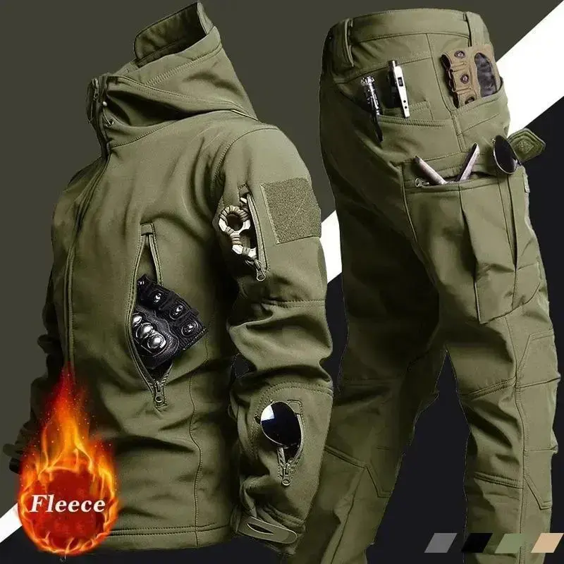 New Men's Winter Jacket Tactical Sets FleecedWindproof Waterproof Padding Suits Uniform Pockets Camo New Men's Winter Jacket Tactical Sets FleecedWindproof Waterproof Padding Suits Uniform Pockets Camo