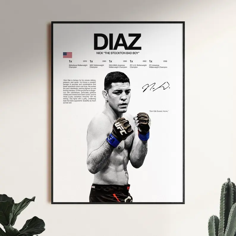 [ Unframed] Nick Diaz Poster, UFC Wall Print, MMA Wall Print, Fighter Poster, Gym Poster, UFC Fan Room Decor, Gift for Him, ufc Champion