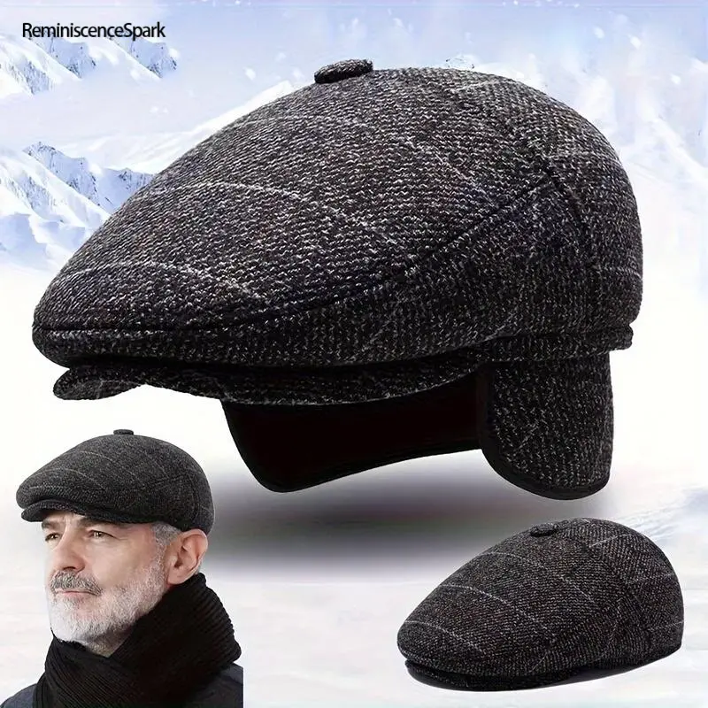 Men's Classic Gatsby Flat Cap, Retro Newsboy Hat with Fishbone Pattern for Weddings, Office & Outdoor Use, Durable Headwear, Mens Hats