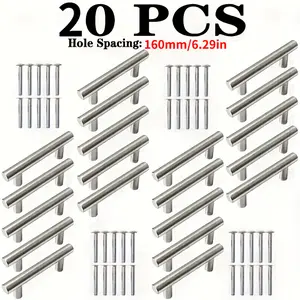 20pcs Stainless Steel Cabinet Handles - T-shaped Drawer Pulls, 250mm Furniture Handles, Modern Style Cabinet Hardware, Ergonomic Design, Suitablefor Kitchen, Office and Commercial Use, Corrosion Resistant, Furniture Handle Upgrade, Drawer Pull Replacement