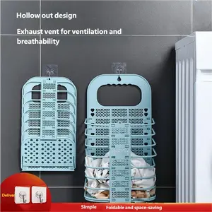 Foldable Wall-Mounted Laundry Basket with Hollow Out Design & Exhaust Vent for Ventilation Large Bathroom Storage Basket for Household Use Simple & Space-Saving