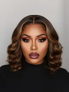 P4/30 Piano Color T-Part Lace Front Straight Hair & Body Wave Bob Wig, Pre-plucked, 100% Human Hair, Ideal for Daily Wear, Events, Dates,Parties.
