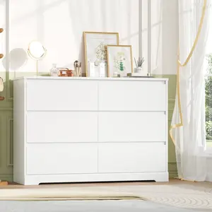 FOTOSOK White Dresser, 47.2" Tall White Dresser for Bedroom, Modern Wood Chest with Deep Drawers, Chest of Drawers for Living Room Nursery