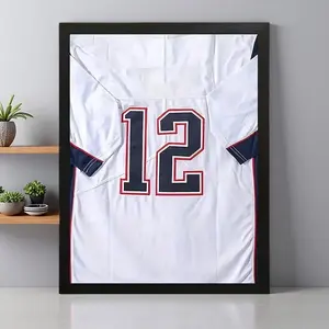 Large-size sports jersey display case, with a black frame that is grand and steady, a heavy-duty bracket to secure jerseys, hockey jerseys, and sports shirts, transparent scratch-resistant design to protect collectibles, easy wall-mount installation