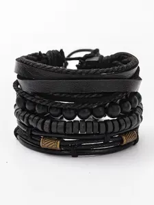 Men's Street Style Vintage Beaded Bracelet & Braided Drawstring Bracelet, Trendy Beaded Bracelet & Multilayer Braided Bracelet, Fashionable Jewelry As Gift, Stackable Bracelets
