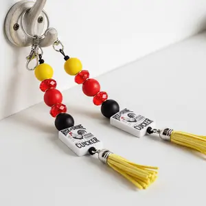 Red Black and Yellow Rise and Shine Mother Cluckers Beaded Keychain  Funny Chicken Lover Keychain