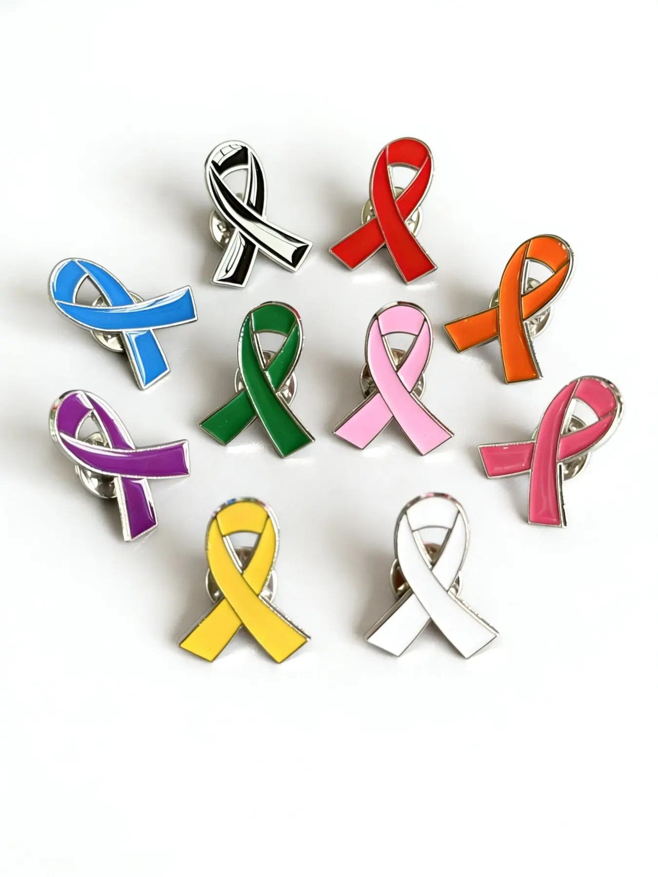 10 Colorful Breast Cancer Awareness Pins with Ribbon, Durable Metal Pins, Casual Volunteer Badges for Hiv Symbol Advocacy Events, All Season Use, Alloy Brooch Pin, Lapel Pin