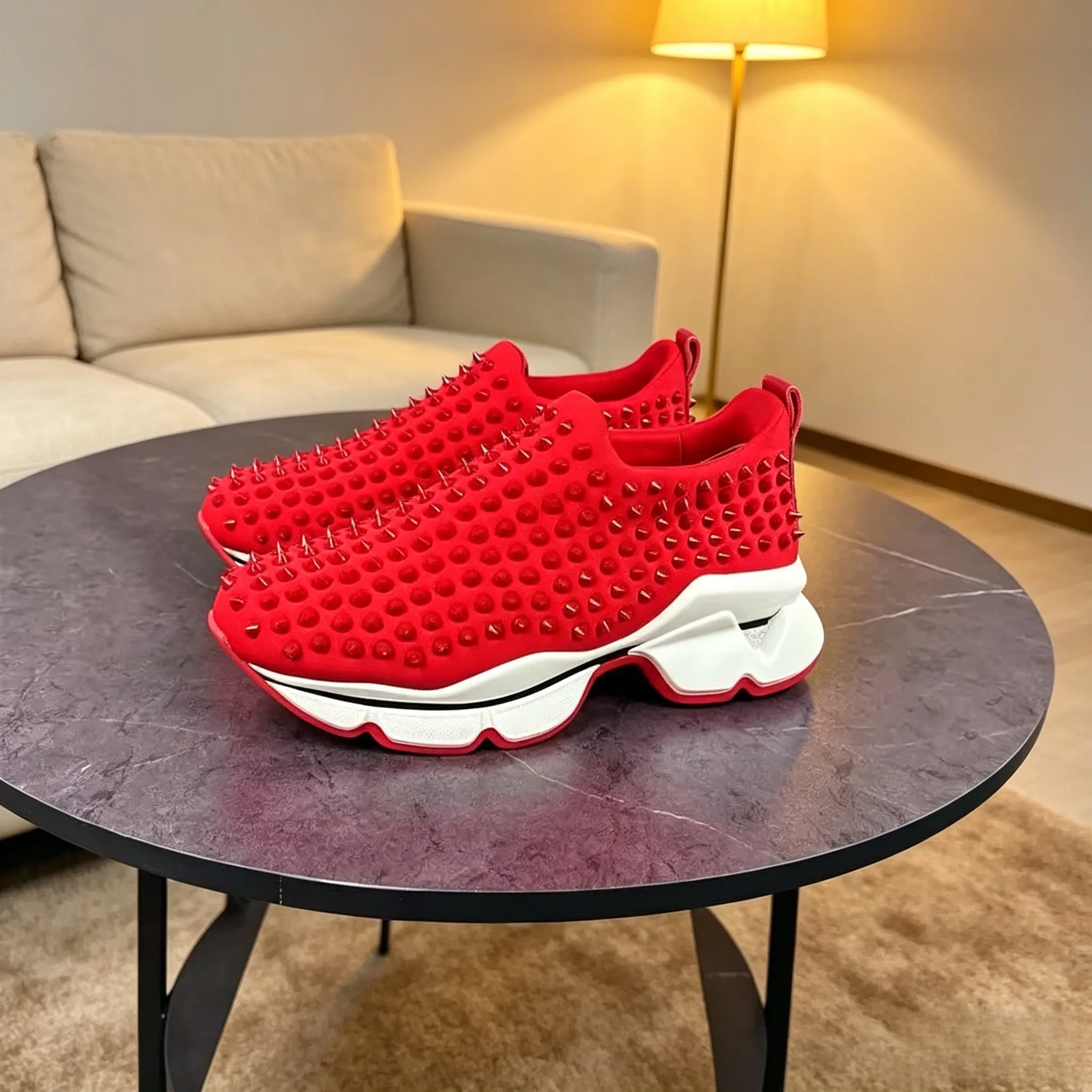 High Top Rivet Shark Sole Casual Street Sneakers Streetwear Fashion Rivet High Tops Red Bottom Shark Sole Casual  Sneakers Unisex