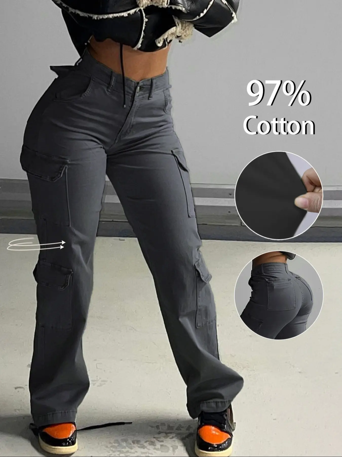 Women's Pocket Lapel Solid Color Fitted Button Woven Utility Pants, Fashion Casual Streetwear Workwear, Casual Trendy Versatile, Comfortable Daily Wear, Versatile All-Season Trousers, Womenswear