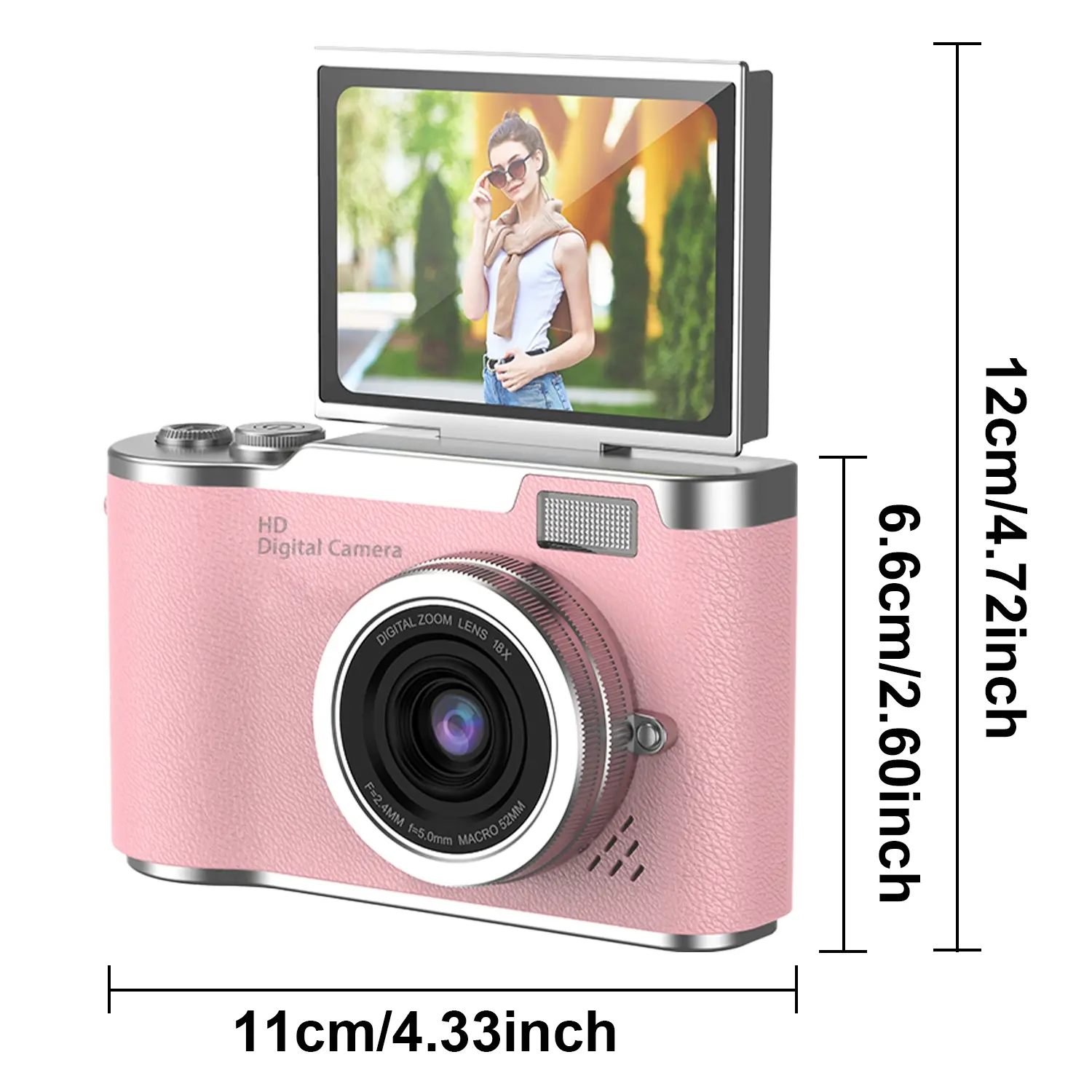 Foldable Screen Student Digital Camera, 48mp Compact 8x Zoom, 180