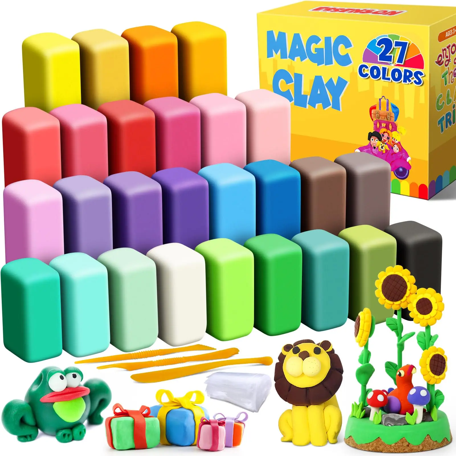 Air Dry Clay 27 Colors, Clay for Kids, DIY Magic Clay for with Tools, Party Favors Toys Gifts for Age 3 4 5 6 7 8+ Years Old Boys Girls Kids