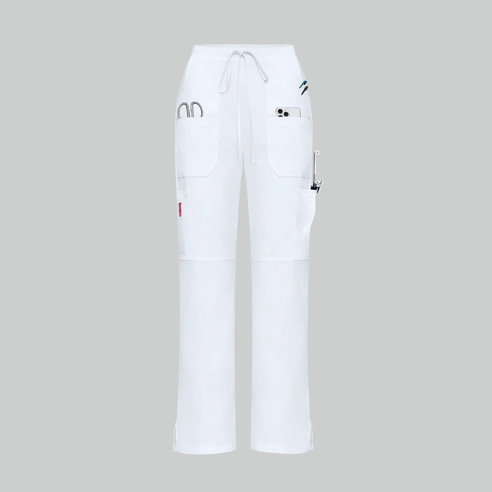 Cimmuovere Women's High-Waisted Straight-Leg Workwear with Multiple Pockets, White cargo pants women
