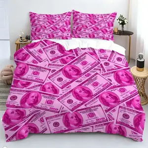2/3Pcs Glam Pink Dollar Pattern Duvet Cover Set, Money Pattern Bedding Set, Soft Fabric, Eye-Catching Cash Print That Adds Personality to Any Space, Ideal for Teen Bedrooms, College Dorms Apartments. Includes 1 or 2 Pillowcase - No Filling/Zipper Closure