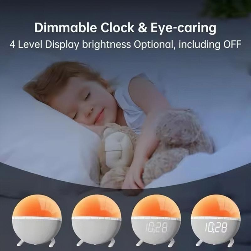Sunrise Alarm Clock Wake-Up Light with 7-Color Night Lights, Digital Sleep Aid Clock for Heavy Sleepers, Bedroom Decor & Gift for Teens & Adults mirror Projection Rotatable resin sunset