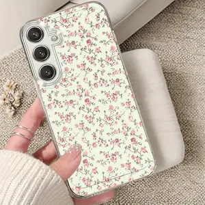 Little Flower Pink Phone Case for Samsung Galaxy A02 A03S A04 A05S A06 A13 A14 A15 A16 5G A21S A22 A23 A24 A25 A26 A32 A34 A35 A36 A50 A52 A53 A54 A55 A56 A73 S21 Ultra S22 Plus S23+ S24 FE S48 Cartoon Transparent Shockproof Full Coverage TPU Phone Case S
