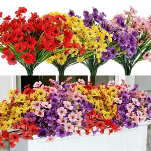 Artificial Fake Plants Flowers for Outdoors, 16 Bundles UV Resistant Faux Plastic Colorful Mix Violet Flowers for Outside Spring Summer Decor, Decorative