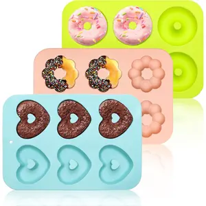 Silicone Donut Pan, Donut Molds for Baking, Donut Maker for 6 Doughnuts, Non-stick Doughnut Pan Muffin Cupcake Bagel Making Tray (Green, Pink, Blue)