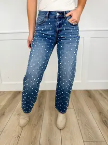 Paige High-Rise Straight Leg Pearl Medium Wash Blue Jeans