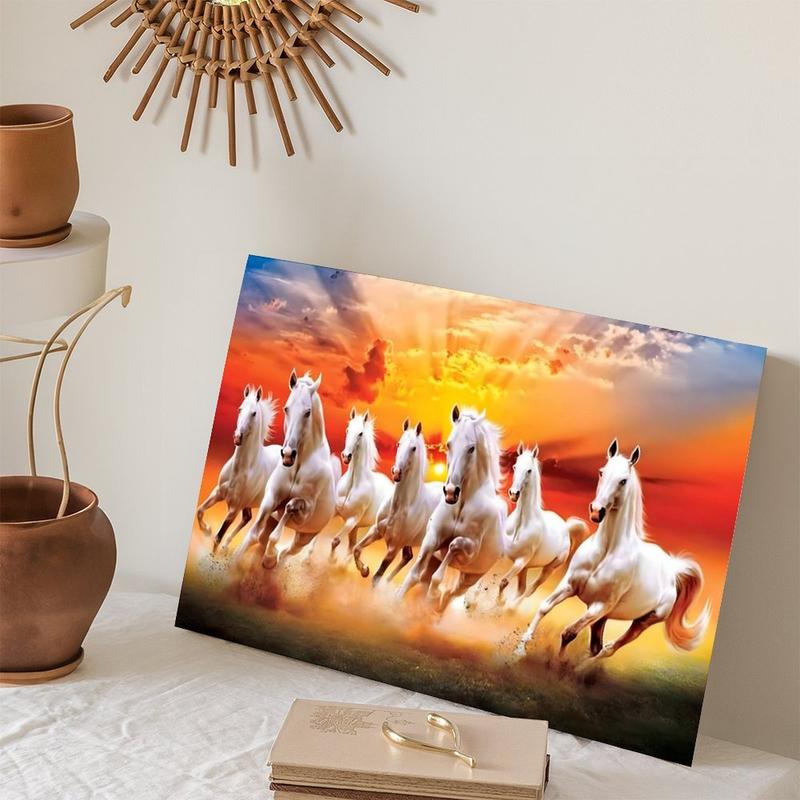 Wall Art Horse Pictures Seven Lucky Running Wild Horses Canvas Poster for Bedroom Office Sports Landscape Decor Modern Home Decoration Artistic