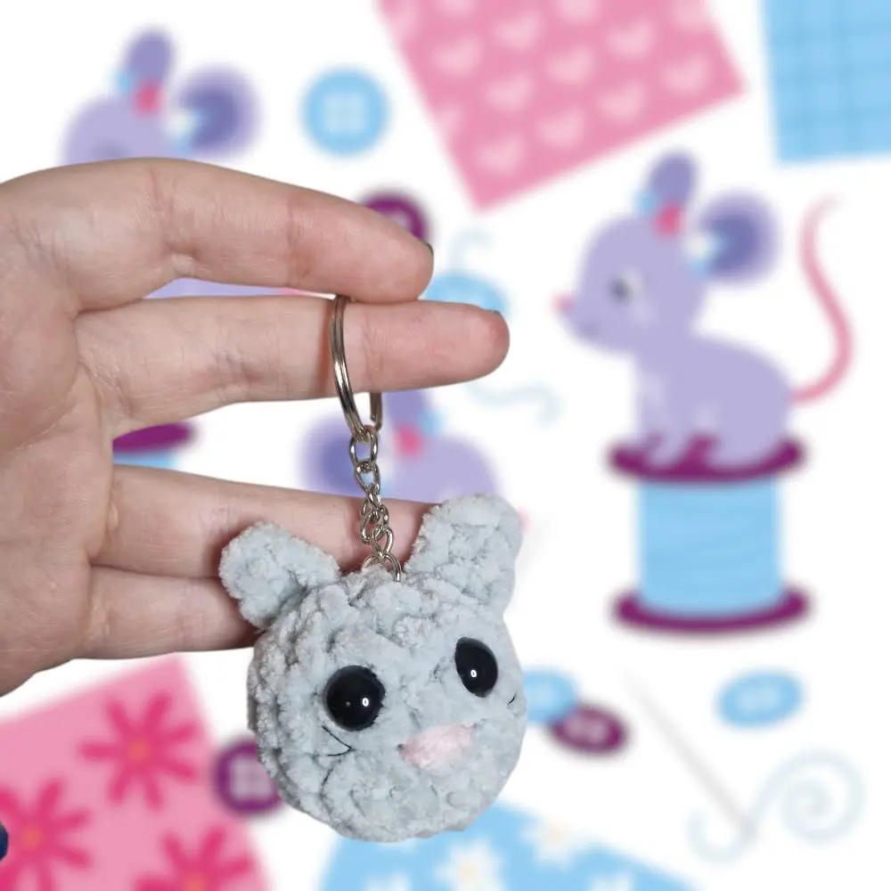 Crochet grey cat keyring - super soft with safety eyes and keychain